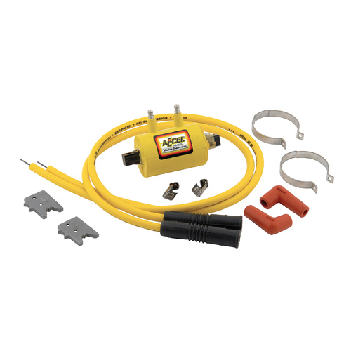 ACCEL Ignition Coil Kit, Motorcycle, Yellow, 3.0 Ohms Resistance, Inductive Ignition, 2-Cylinder, Coil, Wires, Kit