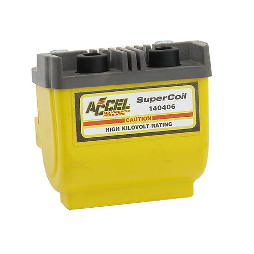 ACCEL Ignition Coil, Motorcycle, Dual Fire, Yellow/Gray, 4.7 Ohms Resistance, Points Ignition, Each