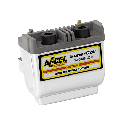 ACCEL Ignition Coil, Motorcycle, Dual Fire, Chrome, 4.7 Ohms Resistance, Points Ignition, Each
