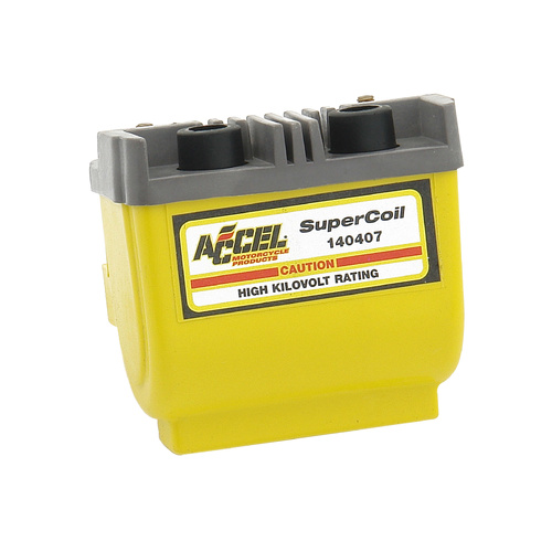 ACCEL Ignition Coil, Motorcycle, Dual Fire, Yellow, 2.3 Ohms Resistance, Electronic Ignition, Each