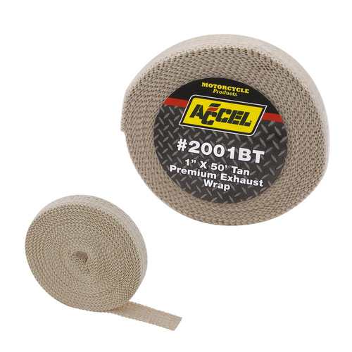 ACCEL Exhaust Wrap, High-Temperature, 1, 200 degrees F, Fiberglass Composite, Tan, 1 in. Width, 50 ft. Length, Each
