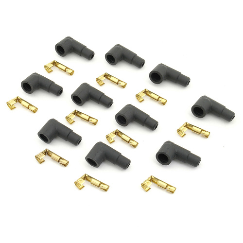 ACCEL Ignition Coil Boots and Terminals, Motorcycle, Black, 90 Degree Boots, 8.8-9mm, Set of 10