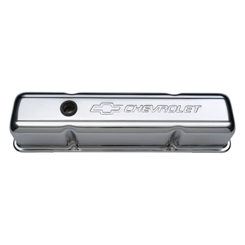 AC Delco, Chevy Valve Covers Bowtie/Chevrolet Design, Chrome; Perimeter Bolt; Embossed Bowtie/Emblems; Tall