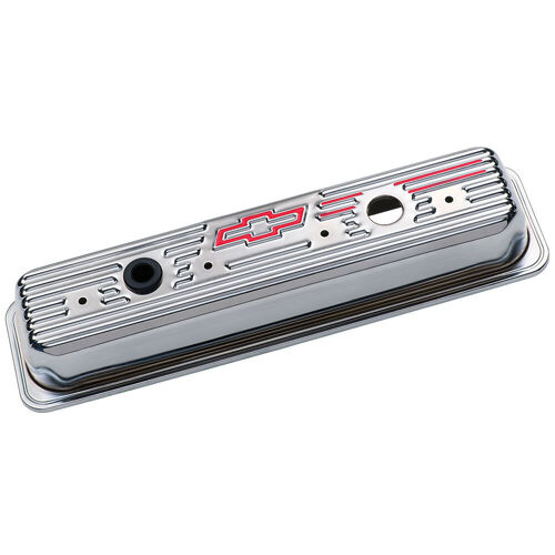 AC Delco Valve Covers, Stock Height, Steel, Chrome, Bowtie Emblem, Centerbolt, For Chevrolet, Small Block, Pair