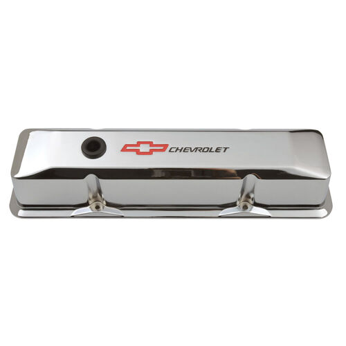 AC Delco, Chevrolet Valve Covers Bowtie/Chevrolet Emblem, Chrome; Tall, Perimeter Bolt; Recessed Emblems