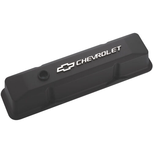 AC Delco, Chevrolet Valve Covers Bowtie/Chevrolet Emblem, Black Crinkle; Tall, Perimeter Bolt; Recessed Emblems