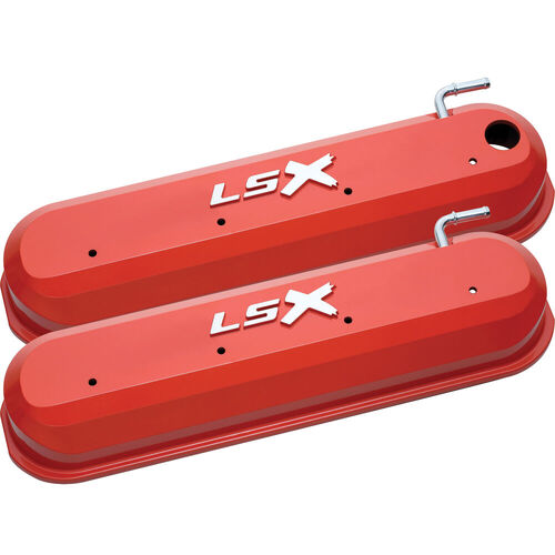 AC Delco, LS Slant-Edge Valve Cover Chevrolet Valve Covers, Chevy Orange; Tall, Center Bolt; Raised "LSX" Emblem