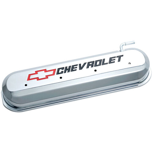 AC Delco, LS Slant-Edge Valve Cover Chevrolet Valve Covers, Chrome; Center Bolt; Red/Black Bowtie & Lettering