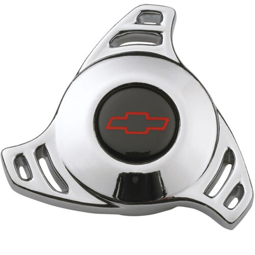 AC Delco, Small Hi-Tech Chevy Bowtie Air Cleaner Center Nut, Chrome; Red Chevy Bowtie on black; Small tri-wing style