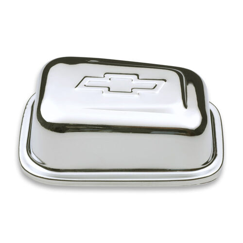 AC Delco, Rectangular Air Breather Cap Push-In Air Breather Cap, Chrome; Embossed Chevy Bowtie Emblem; Rectangular