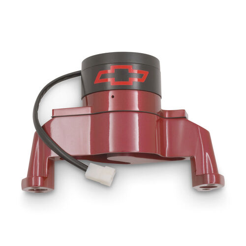 AC Delco, Red Chevy Small Block Electric Water Pump w/ Bowtie, Red Finish, Black Cap; Aluminum; Red Bowtie Emblem