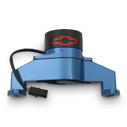 AC Delco, Blue Chevy Big Block Electric Water Pump w/ Bowtie, Blue Finish, Black Cap; Aluminum; Red Bowtie Emblem