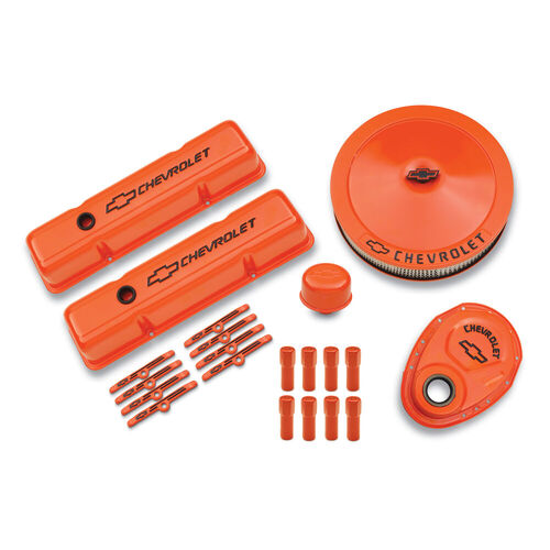 AC Delco Dress Up Kit, Tall Valve Covers, Drop Base Air Cleaner, Accessories, Orange Powdercoated, For Chevrolet, Small Block