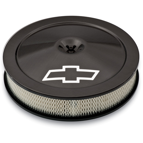 AC Delco For Chevrolet Bowtie Emblem 14' Classic Air Cleaner Kit Black Genuine Carbon Fiber Tall Air Filter And Base Included