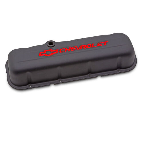 AC Delco Valve Covers, Tall, Steel, Black Wrinkle, Red For Chevrolet Logo, For Chevrolet, Big Block, Pair