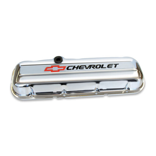 AC Delco Valve Covers, Stamped, For Chevrolet and Bowtie Emblem, Short, with Baffle, Chrome, Pair