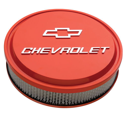 AC Delco, Slant-Edge Air Cleaner Chevrolet & Bowtie Design, Chevy Orange; Raised/Milled Chevrolet & Bowtie Emblems