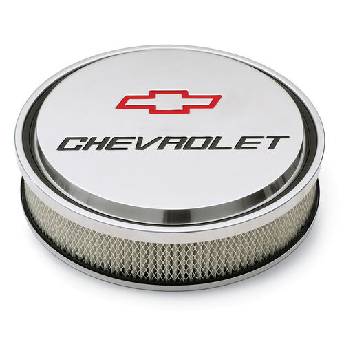 AC Delco, Slant-Edge Air Cleaner Chevrolet & Bowtie Design, Polished; Recessed Red/Black Chevrolet & Bowtie Emblems