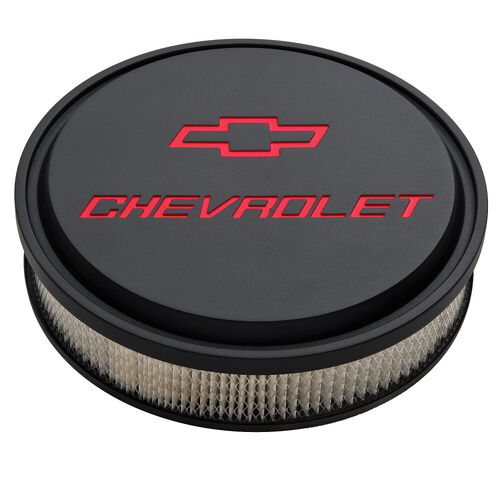 AC Delco, Slant-Edge Air Cleaner Chevrolet & Bowtie Design, Black Crinkle; Recessed Red Chevrolet & Bowtie Emblems
