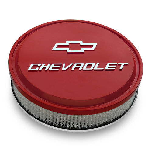 AC Delco, Slant-Edge Air Cleaner Chevrolet & Bowtie Design, Red; Raised/Milled Chevrolet & Bowtie Emblems