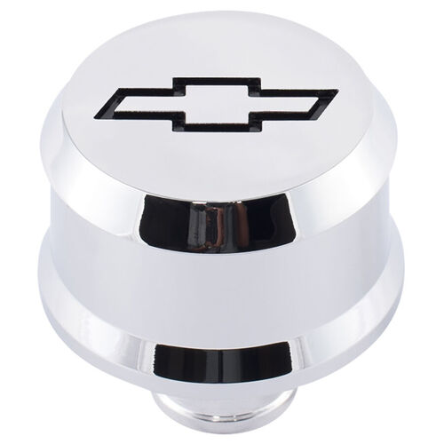 AC Delco, Slant-Edge Aluminum Push-In Air Breather Cap, Chrome; Recessed Black Bowtie Emblem