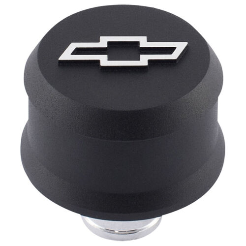 AC Delco, Slant-Edge Aluminum Push-In Air Breather Cap, Black Crinkle; Raised & Machined Bowtie Emblem