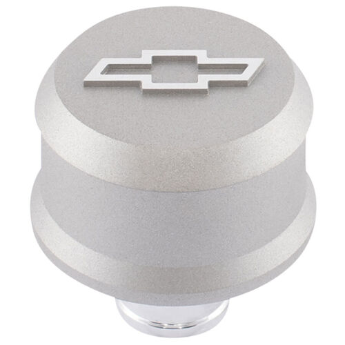 AC Delco, Slant-Edge Aluminum Push-In Air Breather Cap, Cast Gray Crinkle; Raised & Machined Bowtie Emblem