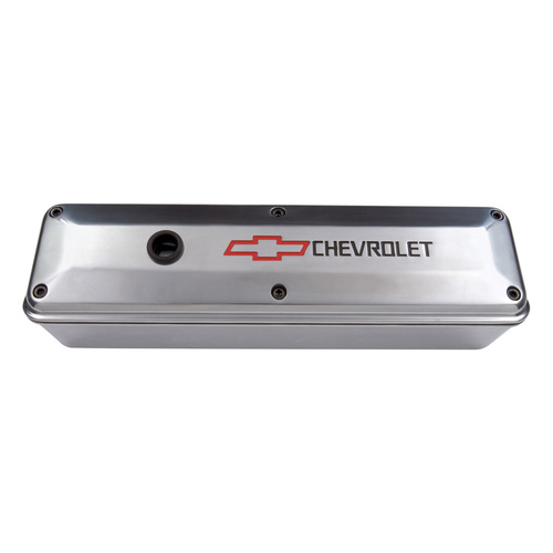 AC Delco Valve Covers, 2-Piece, Die-Cast Aluminium, Tall, Recessed For Chevrolet / Bowtie Logos, Polished, Small Block, Pair