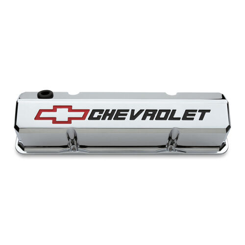 AC Delco, Slant-Edge Valve Covers Chevy/Bowtie Valve Covers, Chrome; Tall, Perimeter Bolt; Recessed Emblems