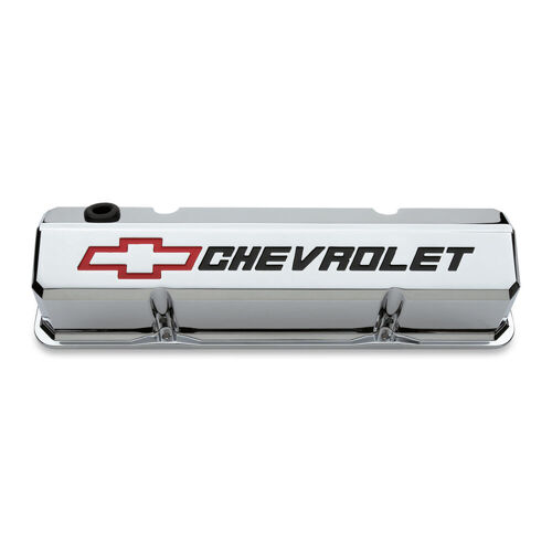 AC Delco Valve Covers, Cast Aluminium, Chrome, Slant-Edge, For Chevrolet, Bowtie Emblem, For Chevrolet, Small Block, Pair