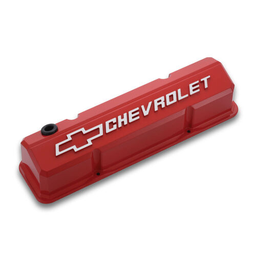 AC Delco, Slant-Edge Valve Covers , Red; Tall, Perimeter Bolt; Raised Bowtie & Lettering