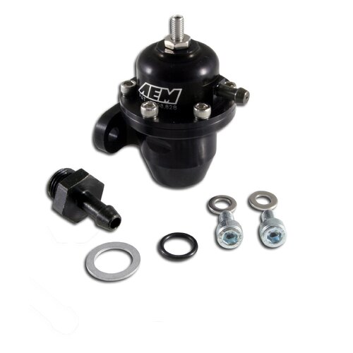 AEM Fuel Pressure Regulator, Black, Acura and Honda Inline Flange with Straight Return Line Fitting