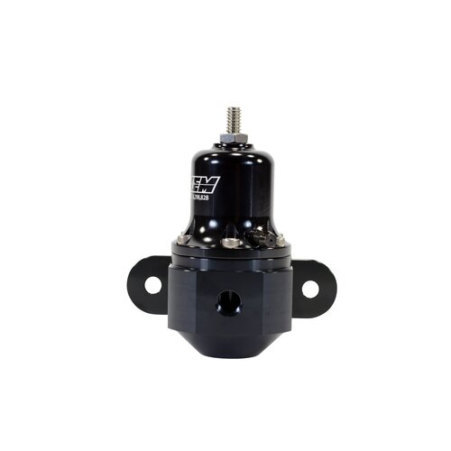 AEM Fuel Pressure Regulator, Inlet: 2 x -6AN (9/16-18) Outlet: -6AN, Gauge Port: 1/8 in. NPT, Black
