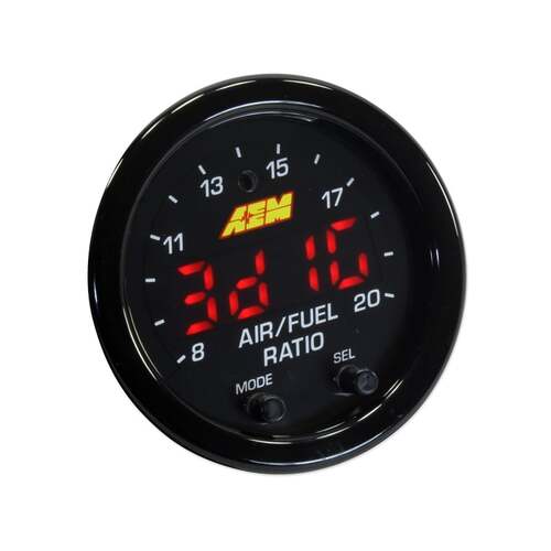 AEM Gauge, X-Series Wideband UEGO Air/Fuel Sensor Controller Gauge, Digital, 8.0:1 - 20:1 Air/Fuel Ratio Range, 2 1/16 in., Black Face, Red Numbers, K