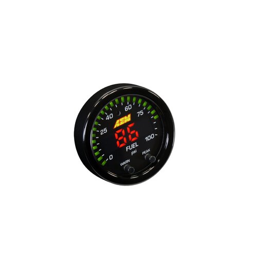 AEM Oil Pressure Gauge, X-Series, 0-100psi/0-7bar, Black Bezel and Black Oil Faceplate