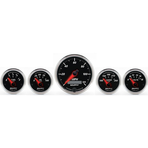 Autometer Gauge Kit, Speedometer, Designer Black II, 3 3/8 in. & 2 1/16 in., Electrical, Set of 5