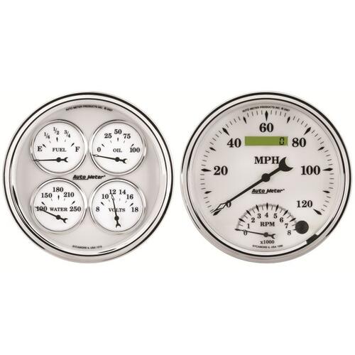 Autometer Gauge Kit, 2 Pc., Quad & Tach/Speedo, 5", Old Tyme White Ii, Old-Tyme White Ii