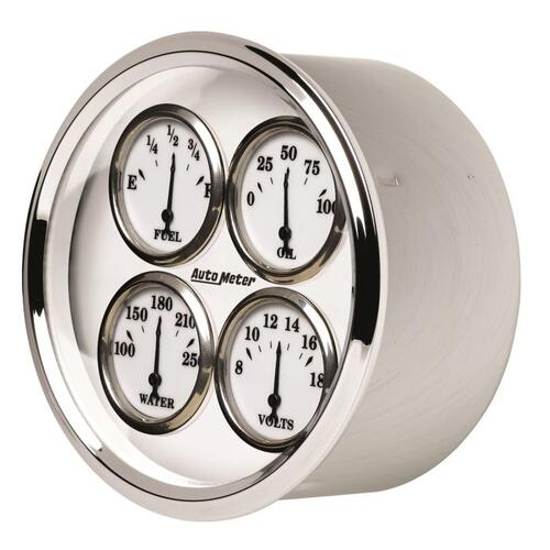 Autometer Gauge, Quad, 5", 0Ωe-90Ωf, Elec, Old Tyme White Ii, Old-Tyme White Ii