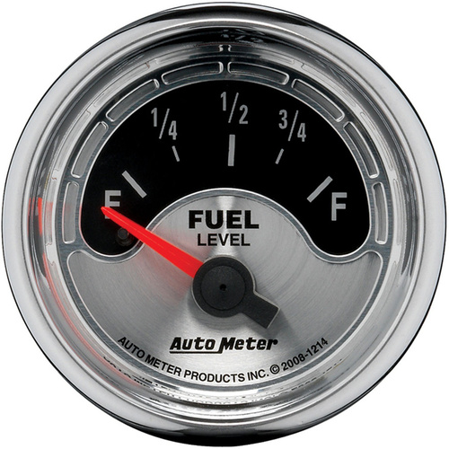 Autometer Gauge, American Muscle, Fuel Level, 2 1/16 in., 0-90 Ohms, Electrical, Analog, Each