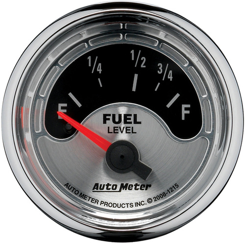 Autometer Gauge, American Muscle, Fuel Level, 2 1/16 in., 73-10 Ohms, Electrical, Analog, Each