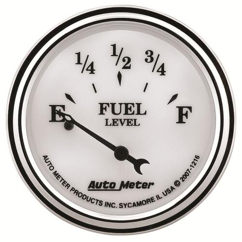 Autometer Gauge, Fuel Level, 2 1/16", 240Ωe To 33Ωf, Elec, Old Tyme White Ii, Old-Tyme White Ii