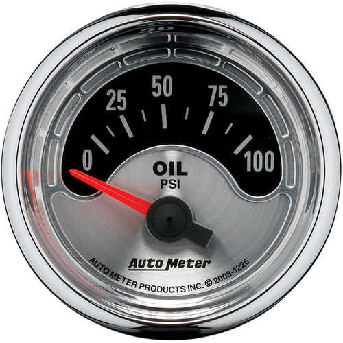 Autometer Gauge, American Muscle, Oil Pressure, 2 1/16 in, 100psi, Electrical, Analog, Each