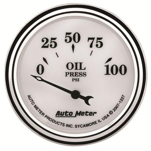 Autometer Gauge, Oil Press, 2 1/16", 100Psi, Elec, Old Tyme White Ii, Old-Tyme White Ii