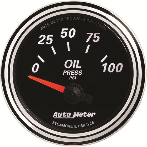 Autometer Gauge, Designer Black II, Oil Pressure, 2 1/16 in., 100psi, Electrical, Analog, Each