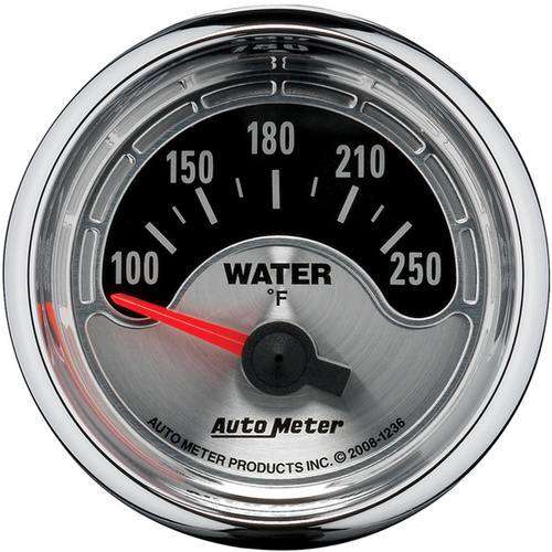 Autometer Gauge, American Muscle, Water Temperature, 2 1/16 in, 250 Degrees F, Electrical, Analog, Each