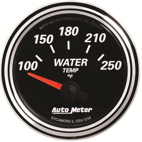 Autometer Gauge, Designer Black II, Water Temperature, 2 1/16 in., 250 Degrees F, Electrical, Analog, Each