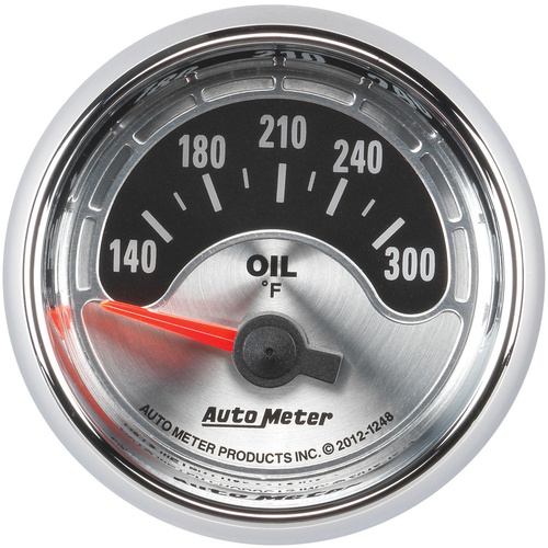 Autometer Gauge, American Muscle, Oil Temperature, 2 1/16 in., 300 Degrees F, Electrical, Analog, Each