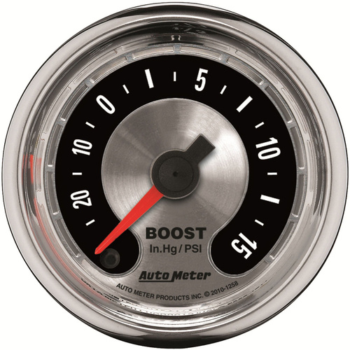 Autometer Gauge, American Muscle, Vacuum/Boost, 2 1/16 in., 30 in. Hg - 15psi, Digital Stepper Motor, Analog, Each