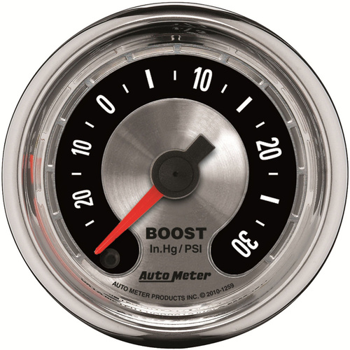 Autometer Gauge, American Muscle, Vacuum/Boost, 2 1/16 in., 30 in. Hg/30psi, Digital Stepper Motor, Each