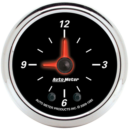 Autometer Gauge, Analog, Designer Black II, Clock, 2 1/16 in., 12hr, Analog, Each